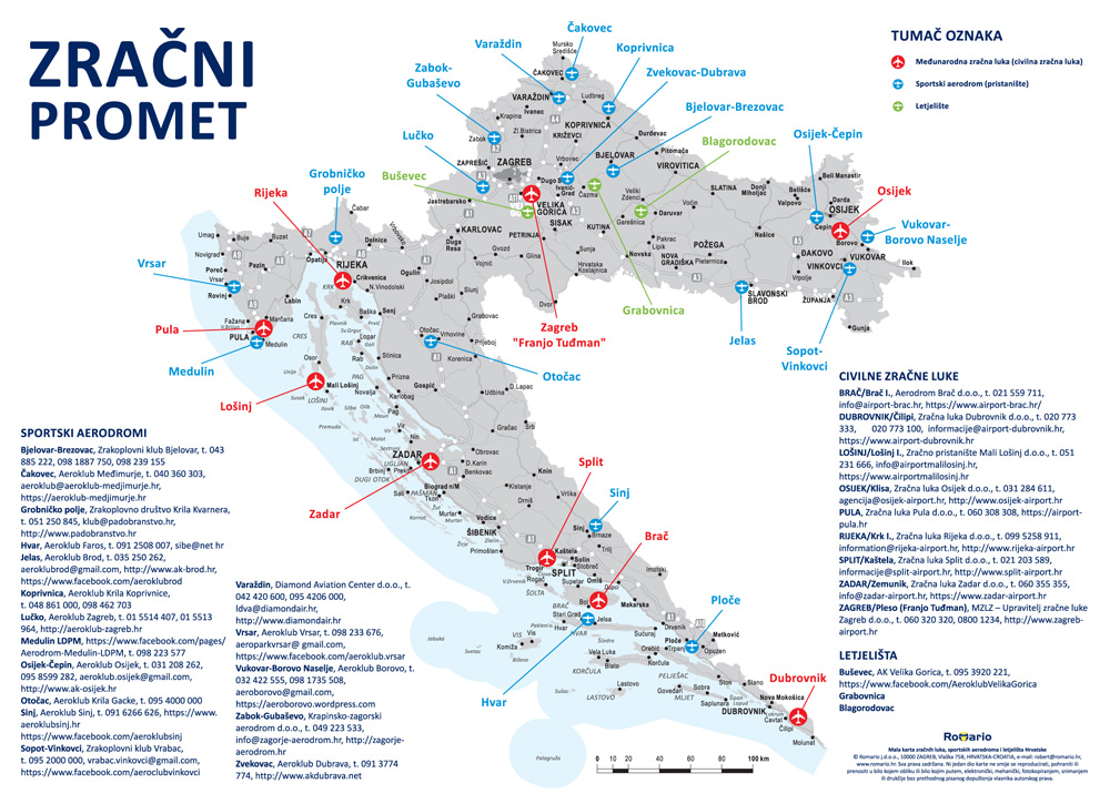 Mala karta zracnih luka i aerodroma Hrvatske I 400x290mm 00